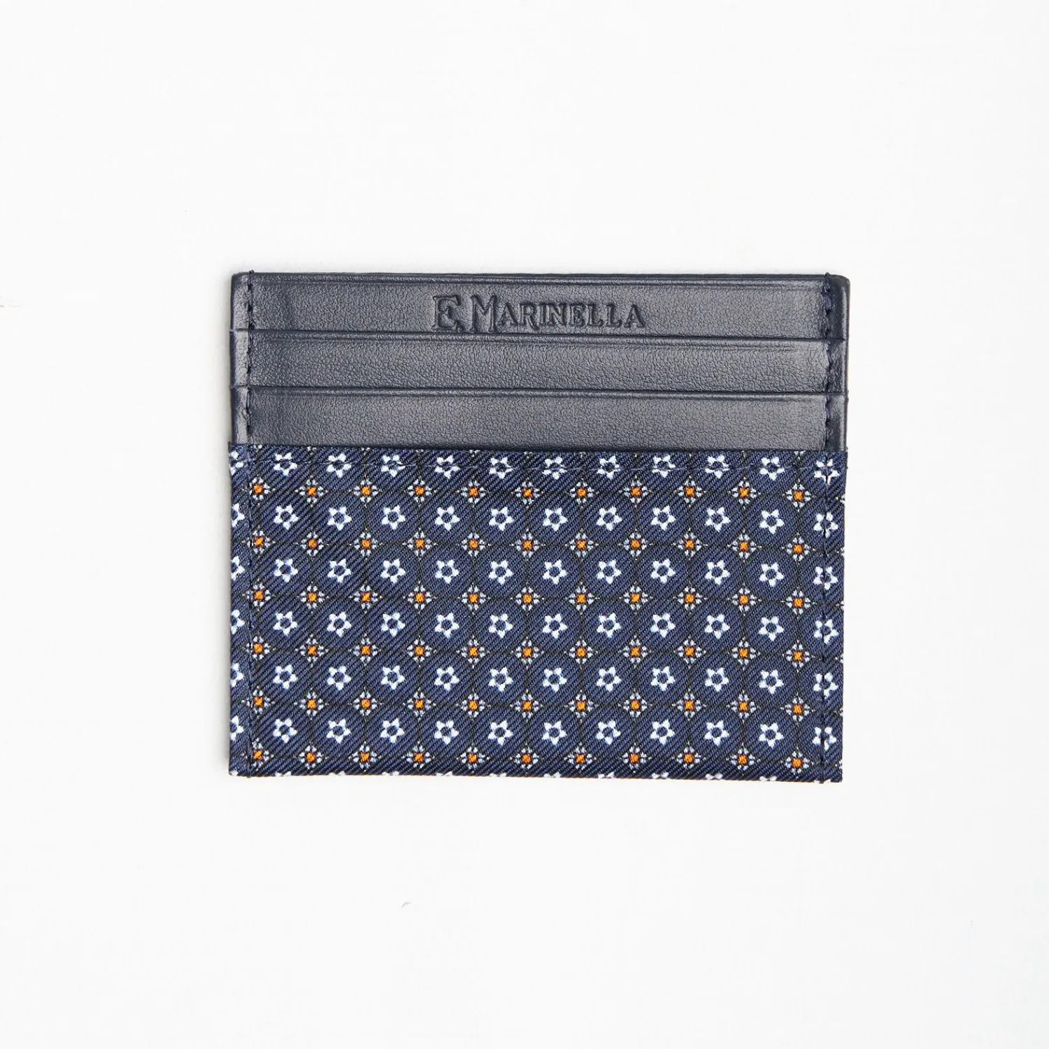 Dark Blue Silk And Leather Credit Card Holder 5 Compartments>E.Marinella Cheap