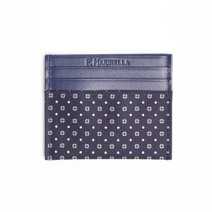 Dark Blue Silk And Leather Credit Card Holder - 5 Compartments>E.Marinella Fashion