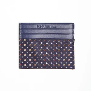 Dark Blue Silk And Leather Credit Card Holder - 5 Compartments>E.Marinella Sale