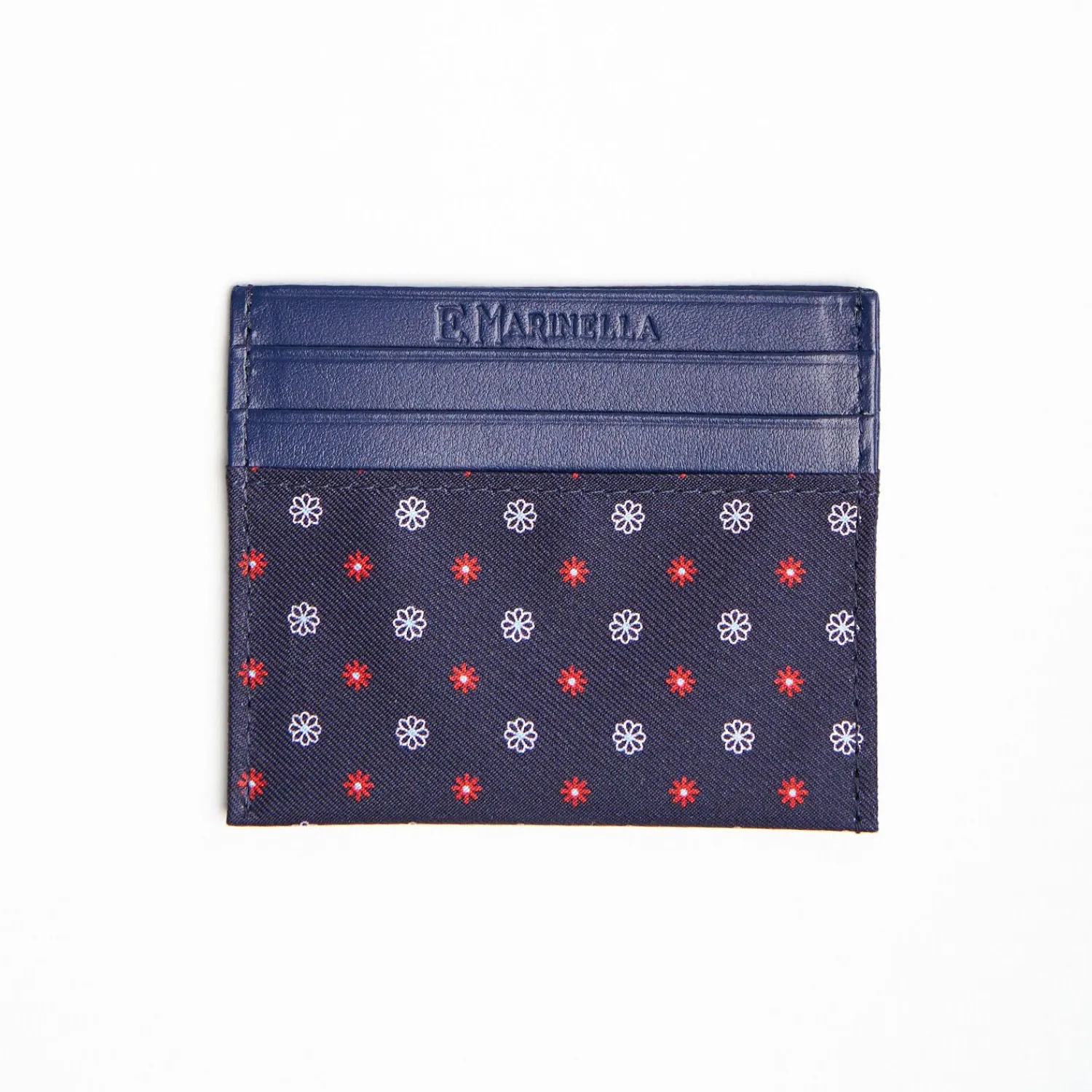 Dark Blue Silk And Leather Credit Card Holder 5 Compartments>E.Marinella Cheap