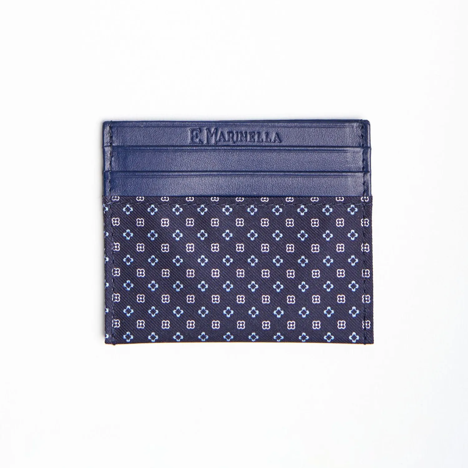 Dark Blue Silk And Leather Credit Card Holder 5 Compartments>E.Marinella Outlet
