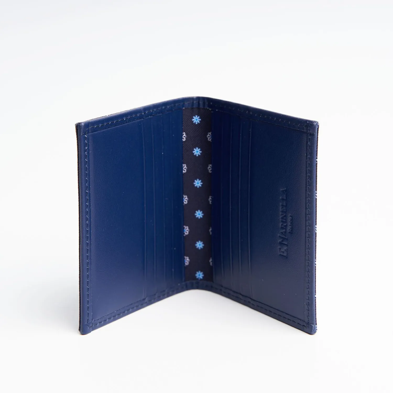Dark Blue Silk And Leather Folding Card Holder - 10 Compartments>E.Marinella Outlet
