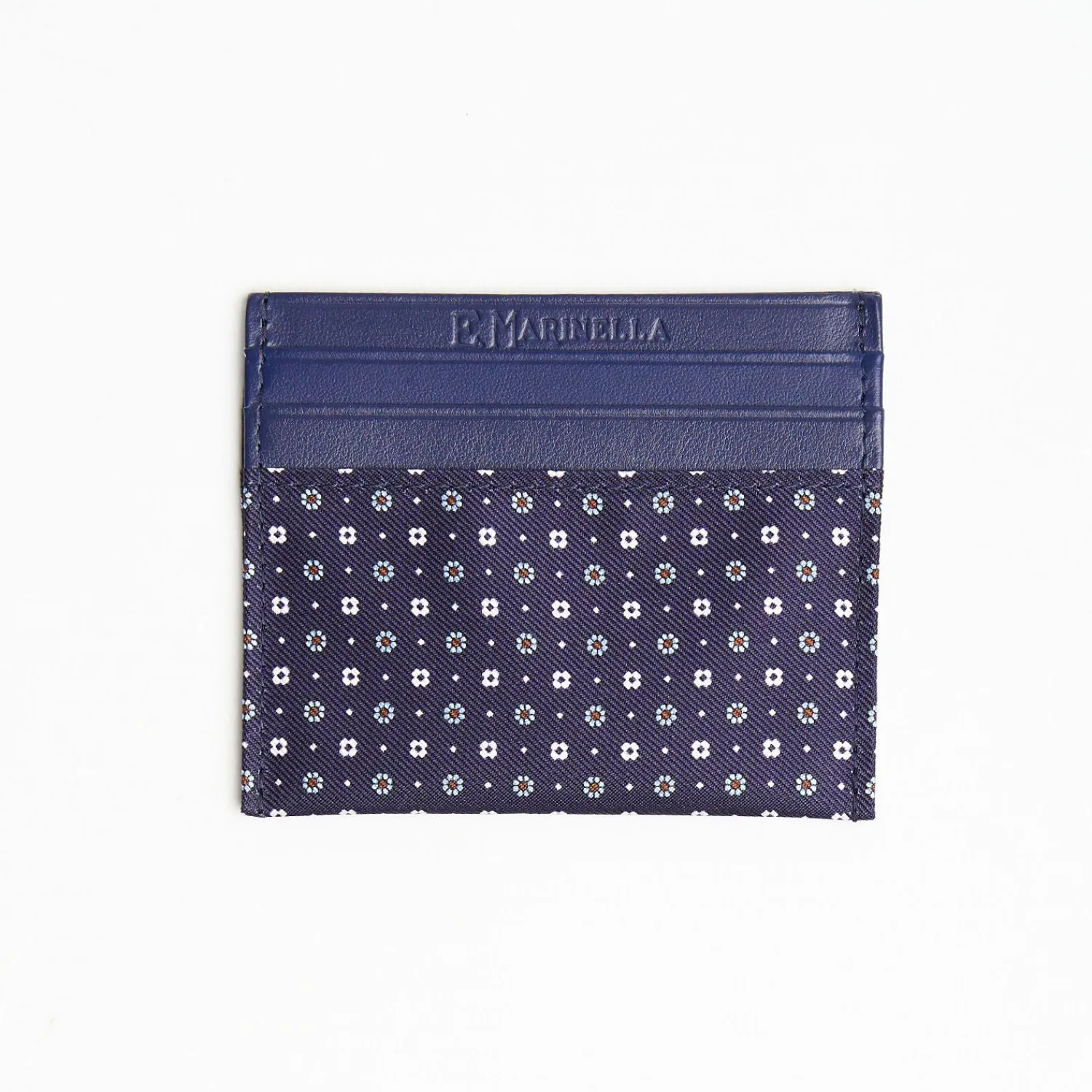 Dark Blue Silk And Leather Credit Card Holder 5 Compartments>E.Marinella Outlet