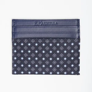 Dark Blue Silk And Leather Credit Card Holder 5 Compartments>E.Marinella Cheap