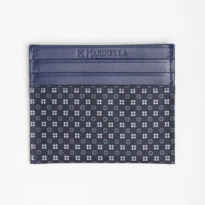 Dark Blue Silk And Leather Credit Card Holder 5 Compartments>E.Marinella Clearance