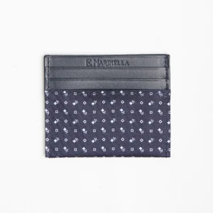 Dark Blue Silk And Leather Credit Card Holder 5 Compartments>E.Marinella New