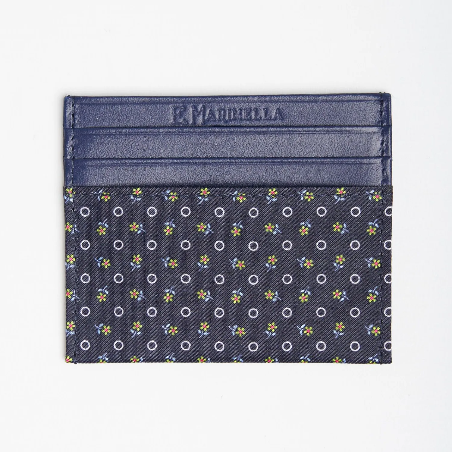 Dark Blue Silk And Leather Credit Card Holder 5 Compartments>E.Marinella Clearance