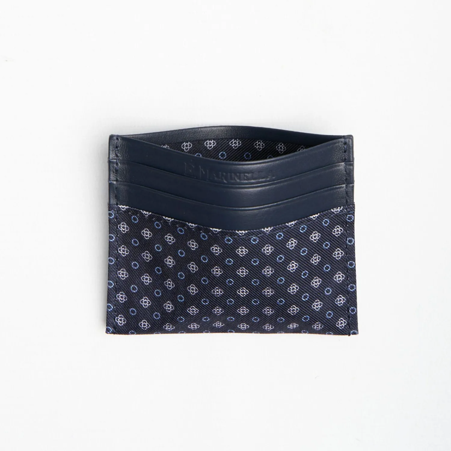 Dark Blue Silk And Leather Credit Card Holder 5 Compartments>E.Marinella Hot