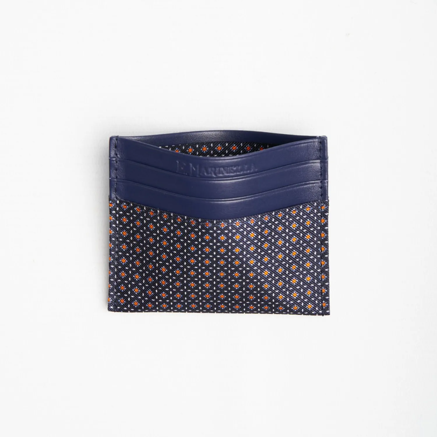 Dark Blue Silk And Leather Credit Card Holder 5 Compartments>E.Marinella Shop