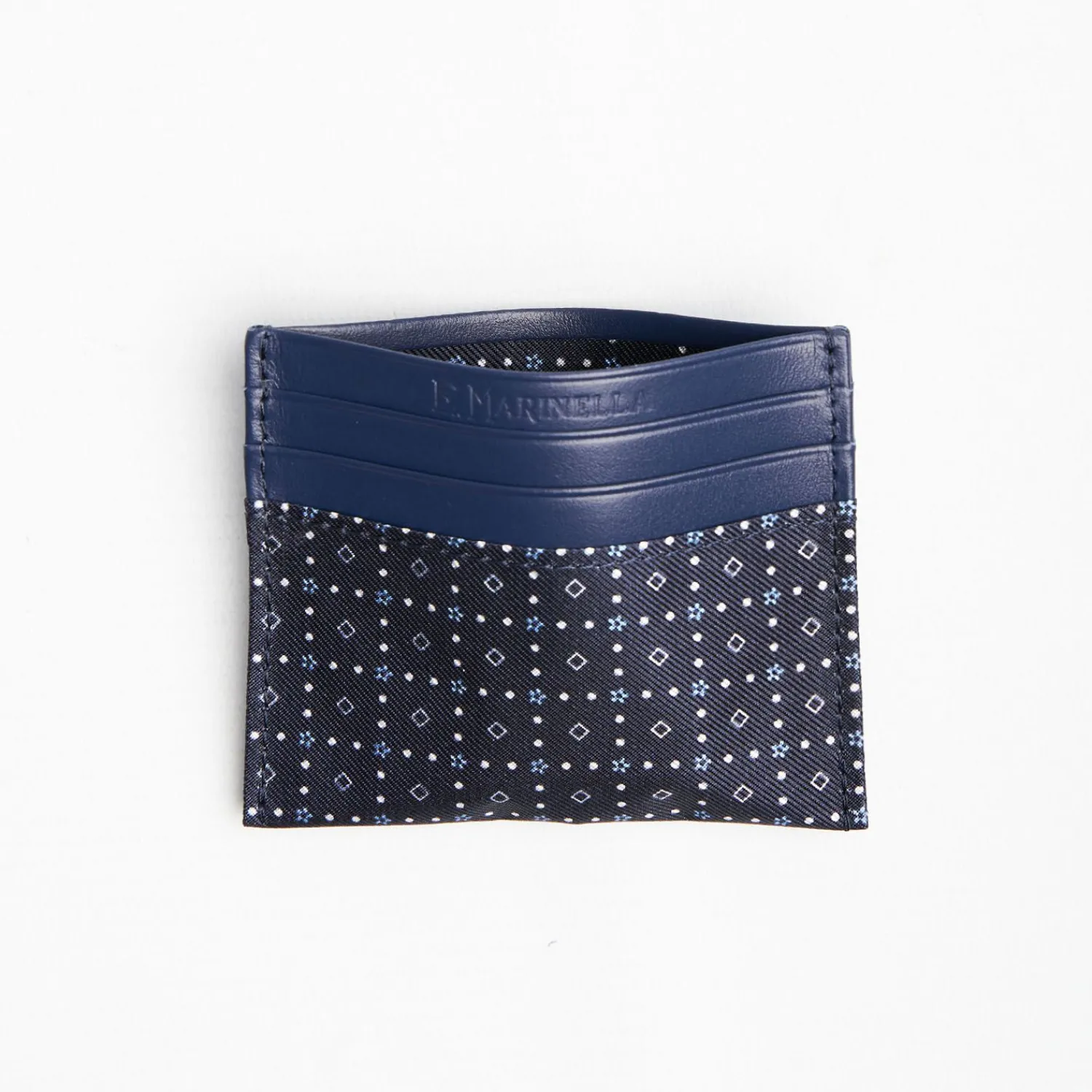Dark Blue Silk And Leather Credit Card Holder 5 Compartments>E.Marinella Sale