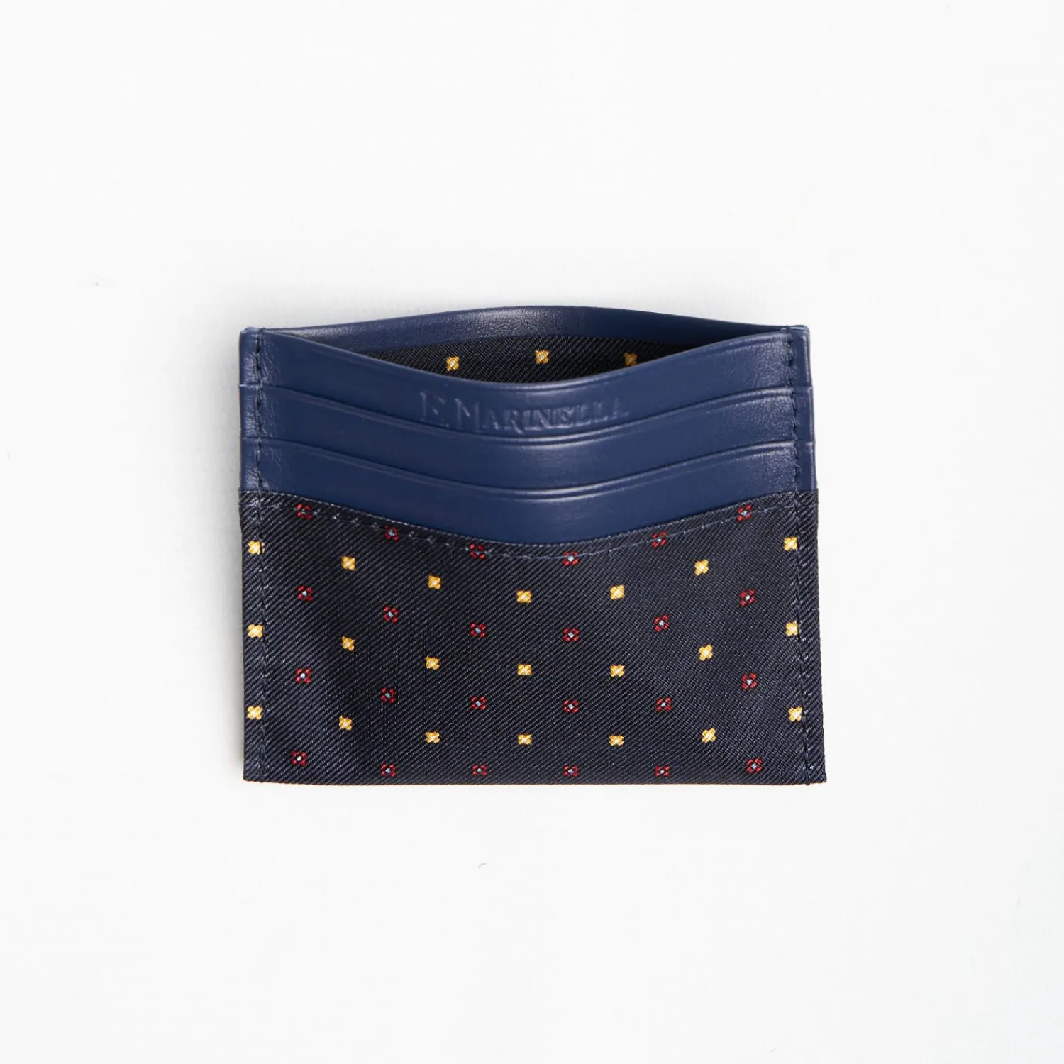 Dark Blue Silk And Leather Credit Card Holder 5 Compartments>E.Marinella Outlet
