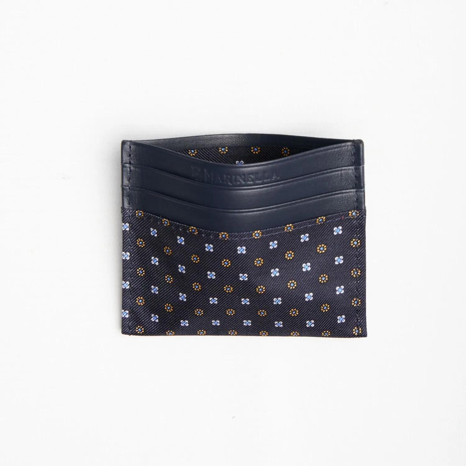 Dark Blue Silk And Leather Credit Card Holder 5 Compartments>E.Marinella Cheap