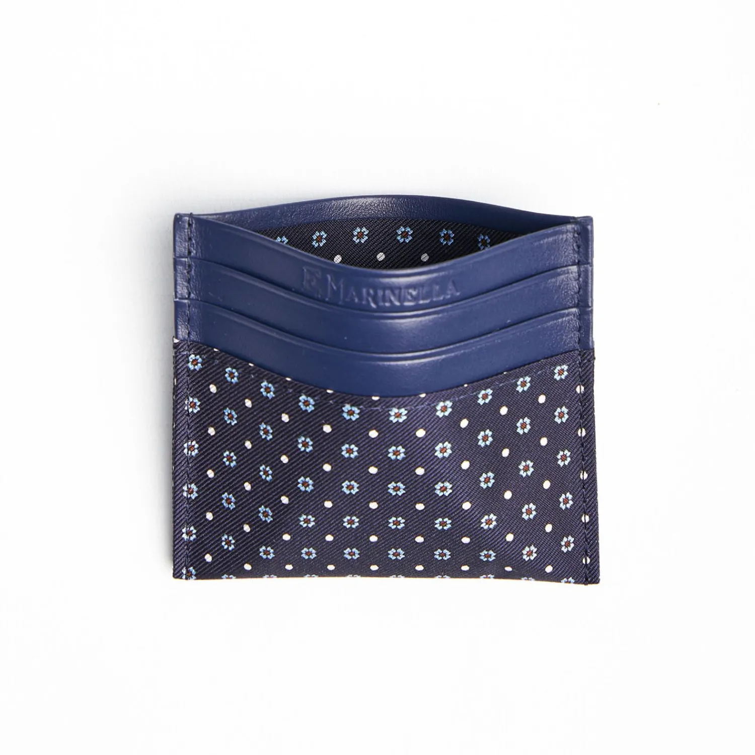 Dark Blue Silk And Leather Credit Card Holder - 5 Compartments>E.Marinella Fashion