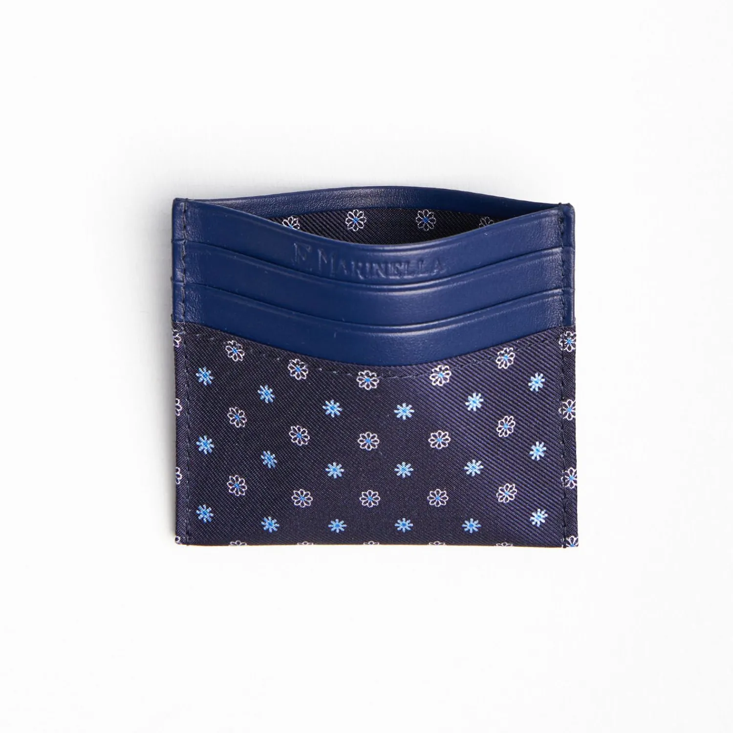 Dark Blue Silk And Leather Credit Card Holder 5 Compartments>E.Marinella Cheap