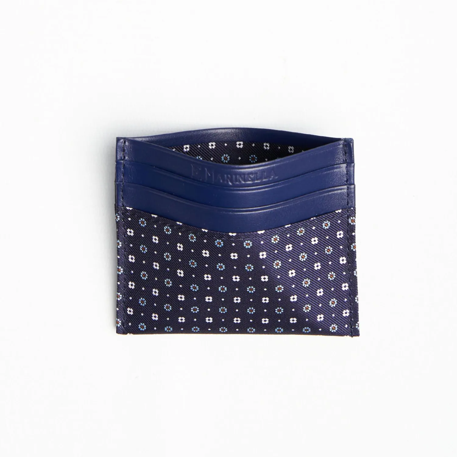 Dark Blue Silk And Leather Credit Card Holder 5 Compartments>E.Marinella Outlet