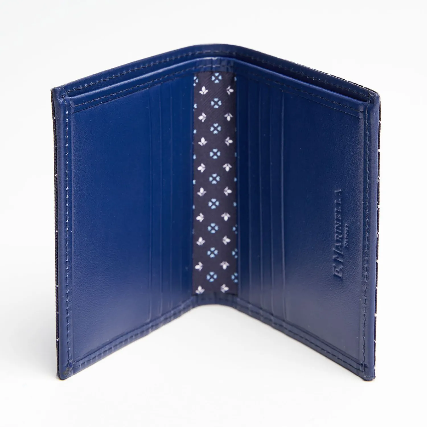 Dark Blue Small Wallet In Silk And Leather>E.Marinella New