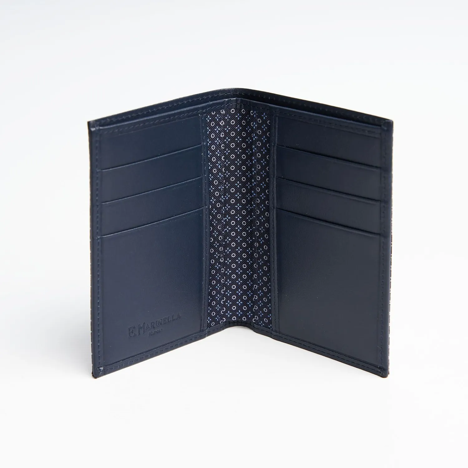 Dark Blue Vertical Wallet In Silk And Leather>E.Marinella Hot