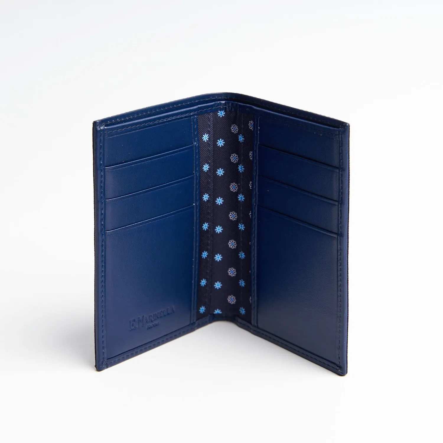 Dark Blue Vertical Wallet In Silk And Leather>E.Marinella Fashion