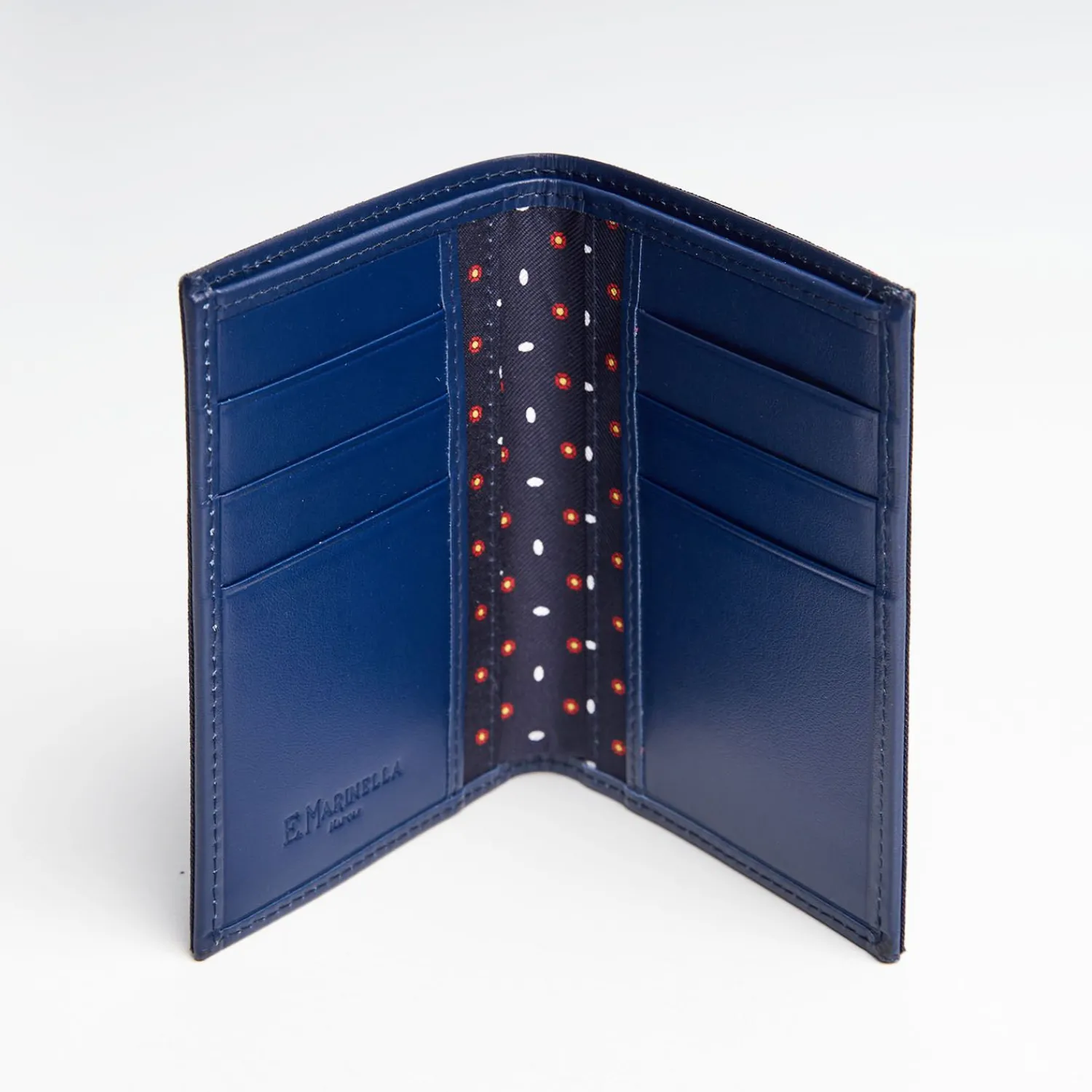 Dark Blue Vertical Wallet In Silk And Leather>E.Marinella Fashion