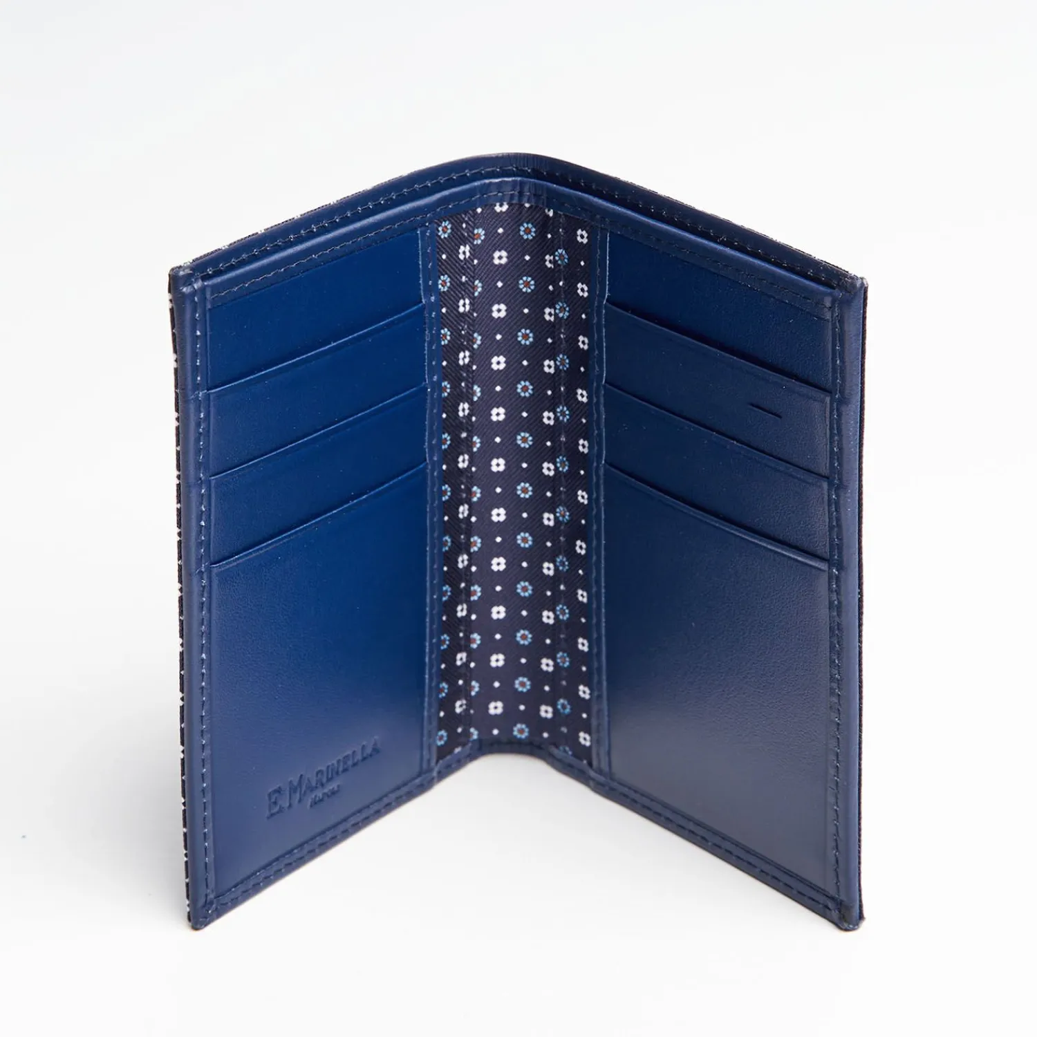 Dark Blue Vertical Wallet In Silk And Leather>E.Marinella Fashion