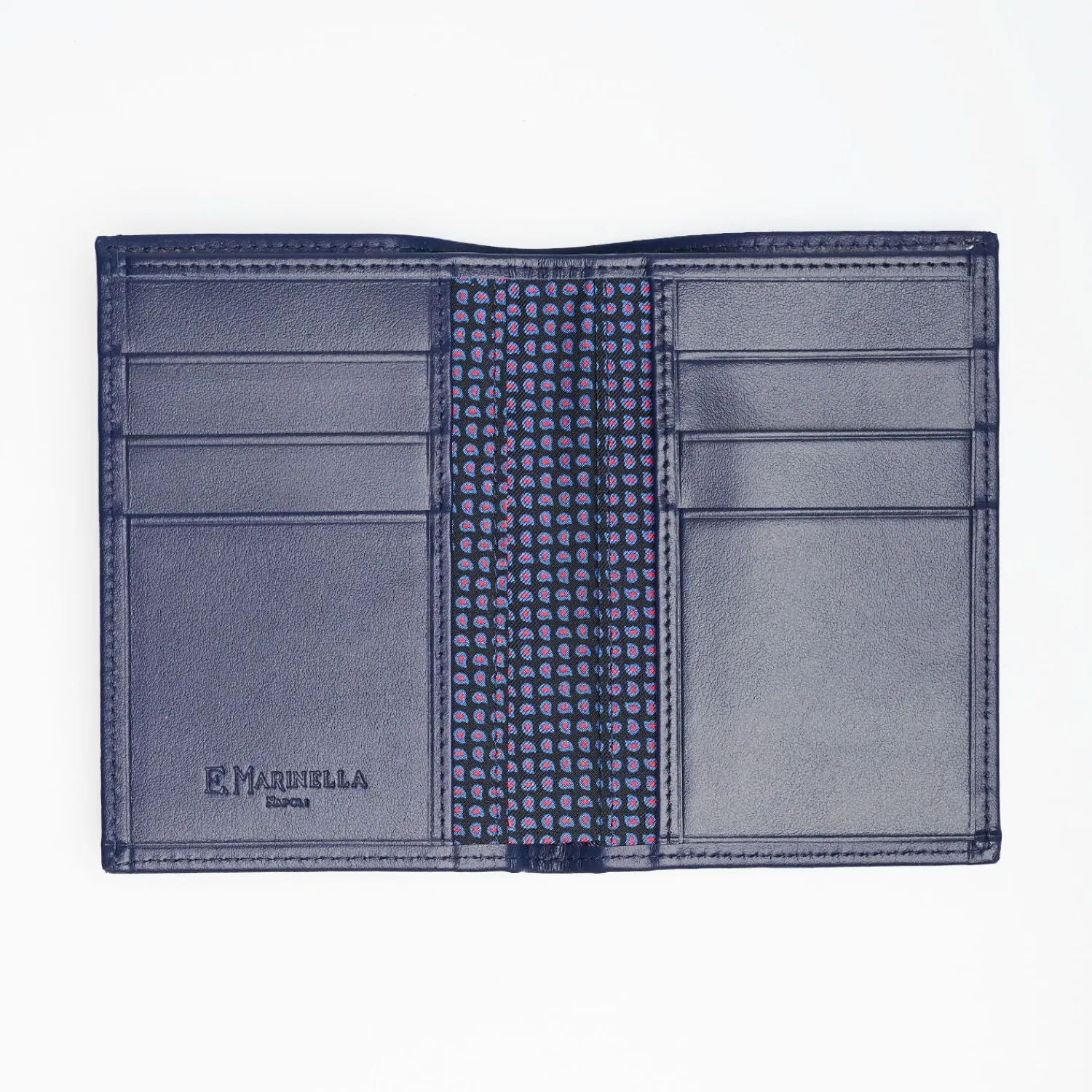 Dark Blue Vertical Wallet In Silk And Leather>E.Marinella Shop