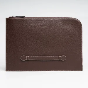 Dark Brown Leather Portfolio With Strap>E.Marinella New