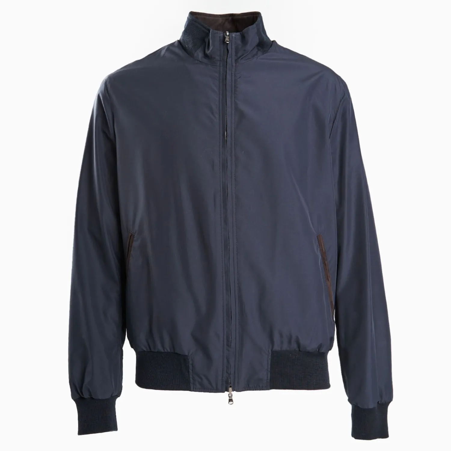 Dark Brown Reversible Suede Leather And Nylon Jacket>E.Marinella Fashion