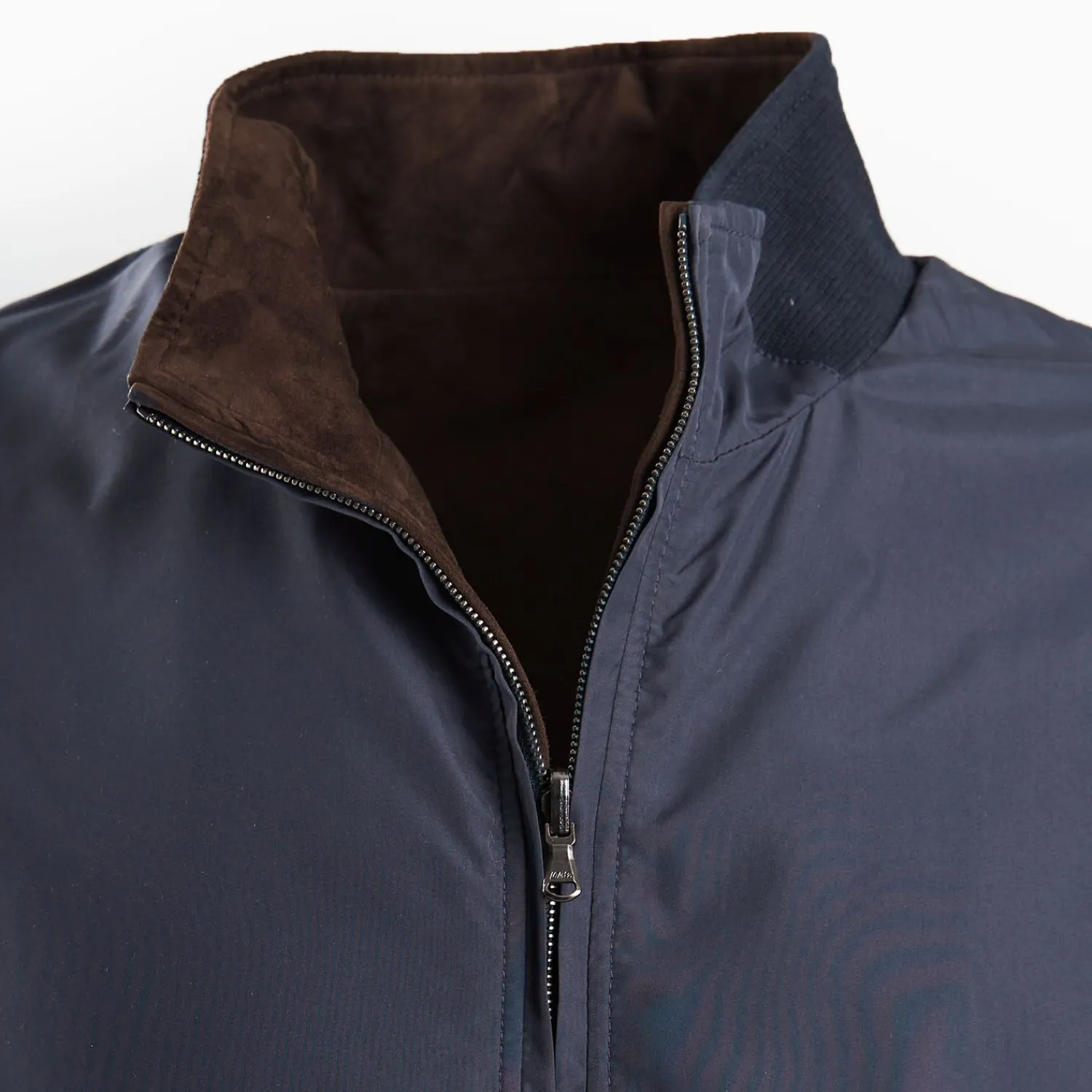 Dark Brown Reversible Suede Leather And Nylon Jacket>E.Marinella Fashion