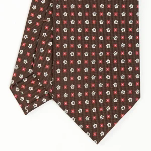 Dark Brown Sartorial Classic Tie - Small Flower Pattern>E.Marinella Online