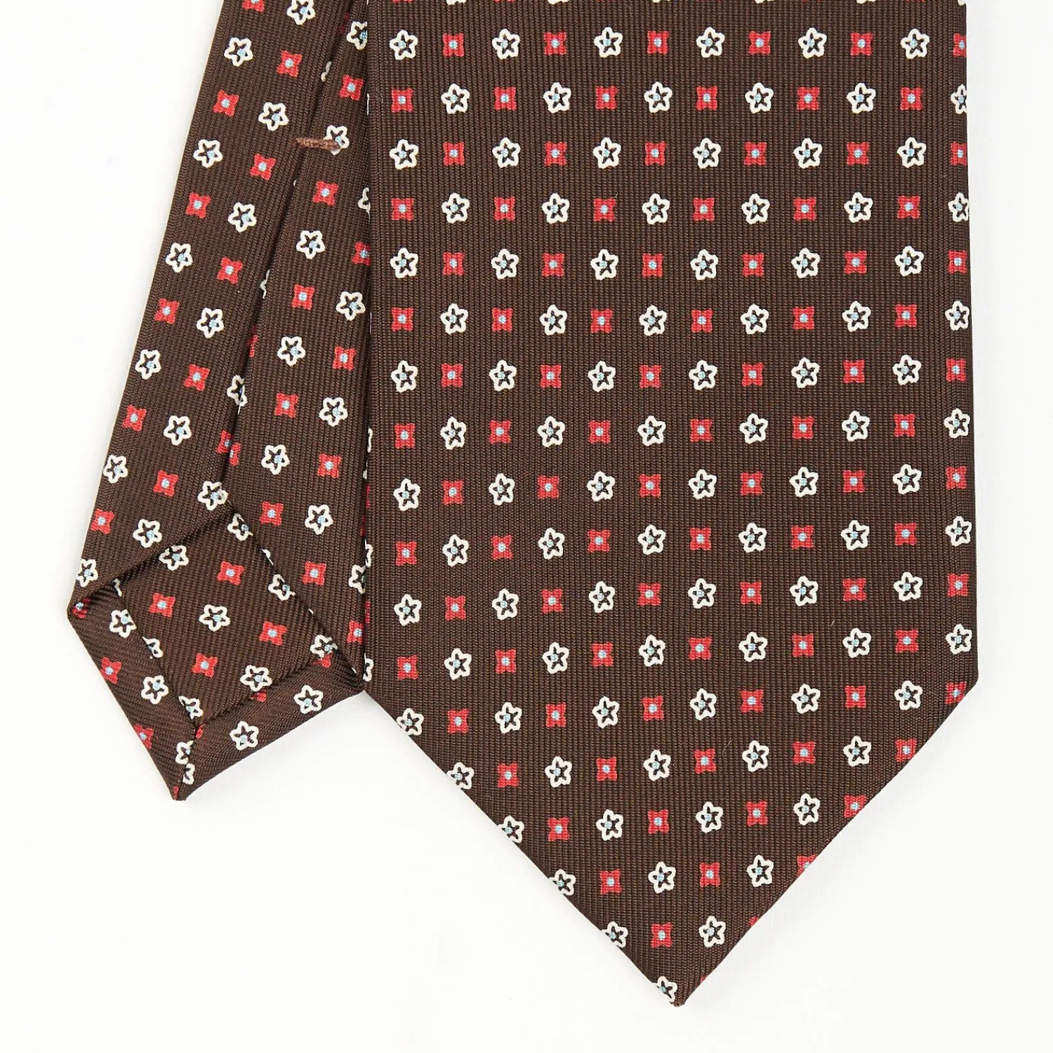 Dark Brown Sartorial Classic Tie - Small Flower Pattern>E.Marinella Online
