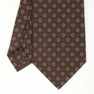 Dark Brown Sartorial Classic Silk Tie - Small Flower Pattern>E.Marinella Store