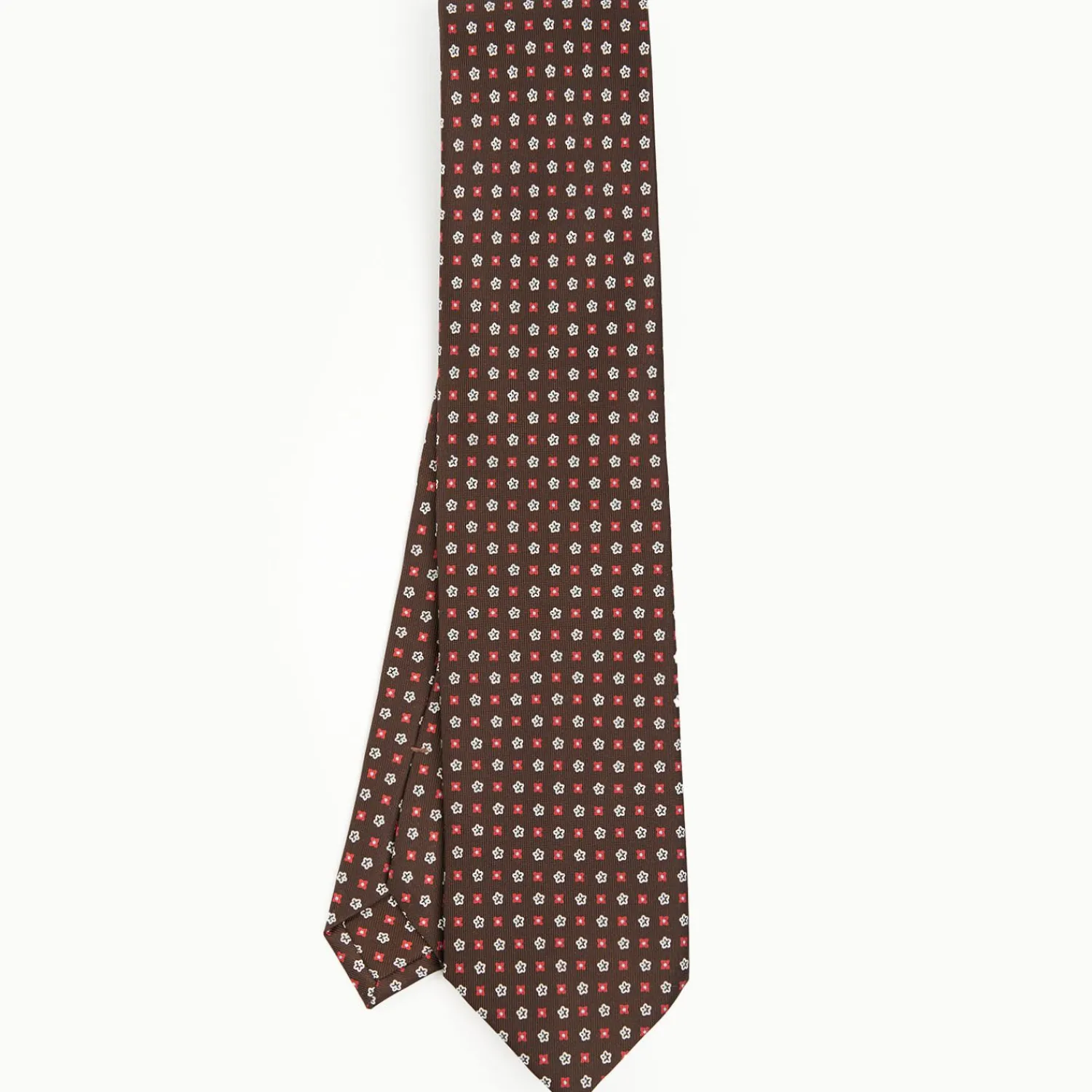 Dark Brown Sartorial Classic Tie - Small Flower Pattern>E.Marinella Online