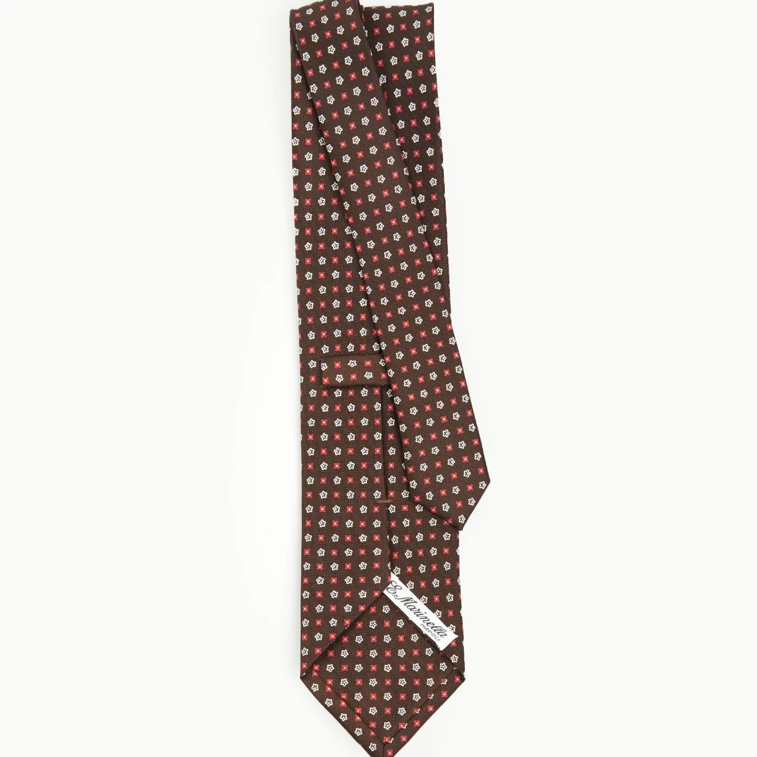 Dark Brown Sartorial Classic Tie - Small Flower Pattern>E.Marinella Online