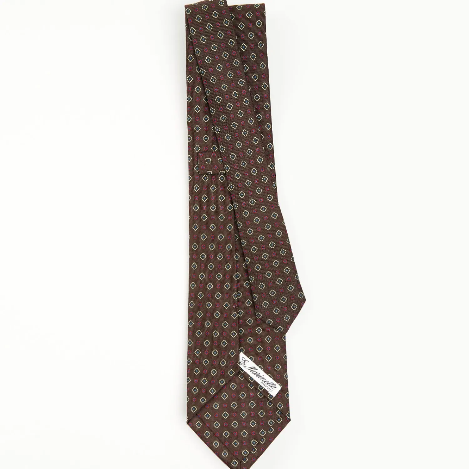 Dark Brown Sartorial Classic Silk Tie - Small Flower Pattern>E.Marinella Store