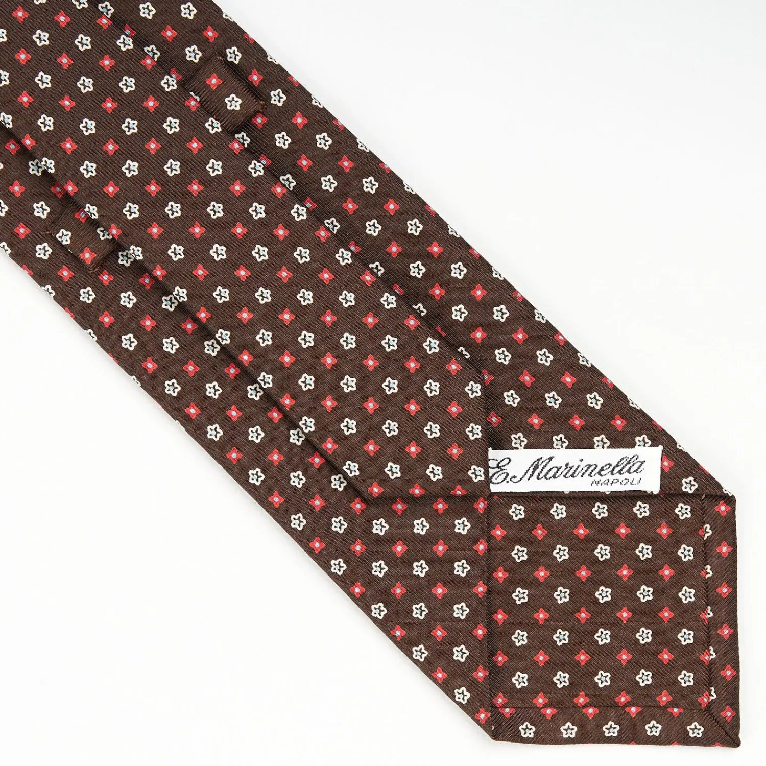Dark Brown Sartorial Classic Tie - Small Flower Pattern>E.Marinella Online