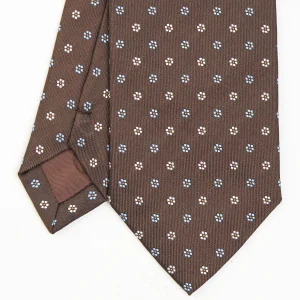 Dark Brown Sartorial Jacquard Silk Tie - Small Flower Designs>E.Marinella Online
