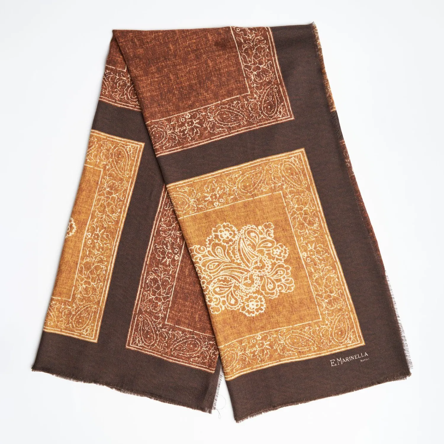 Dark Brown Wool And Silk Stole Alternate Checks>E.Marinella Outlet