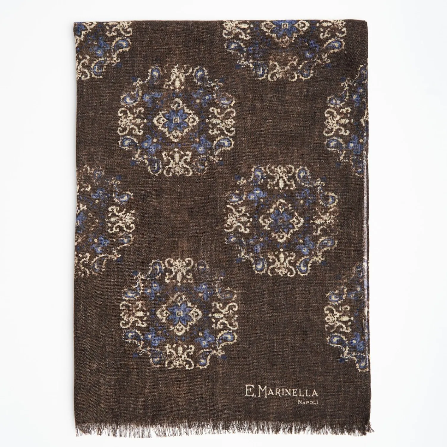 Dark Brown Wool Stole With Floral Decoration>E.Marinella Best Sale