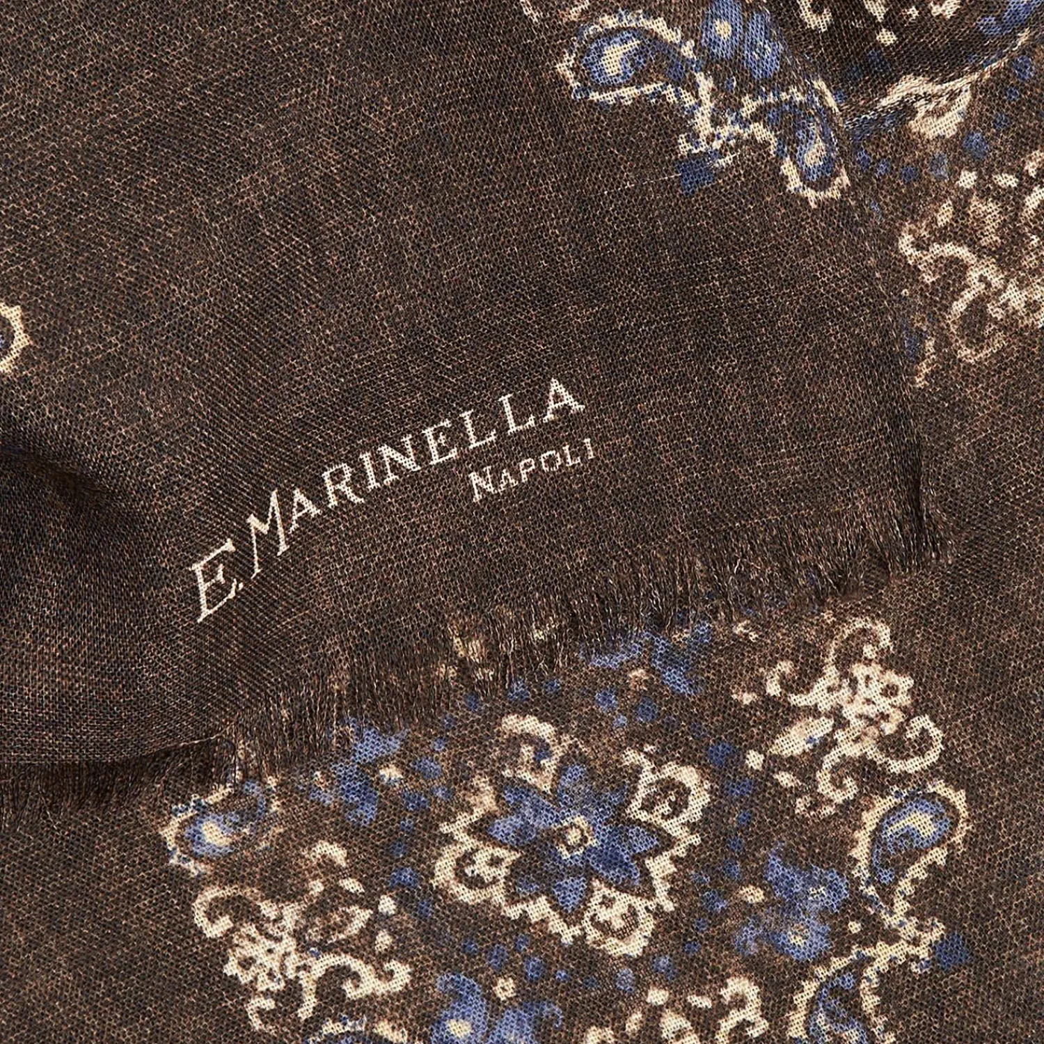 Dark Brown Wool Stole With Floral Decoration>E.Marinella Best Sale