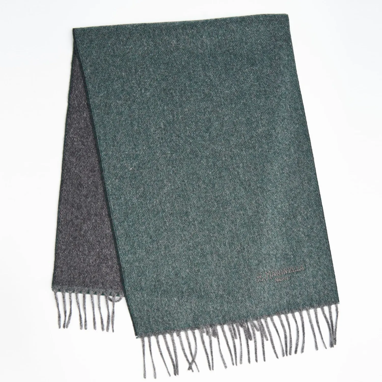 Dark Green And Gray Double-Faced Cashmere Scarf>E.Marinella Store