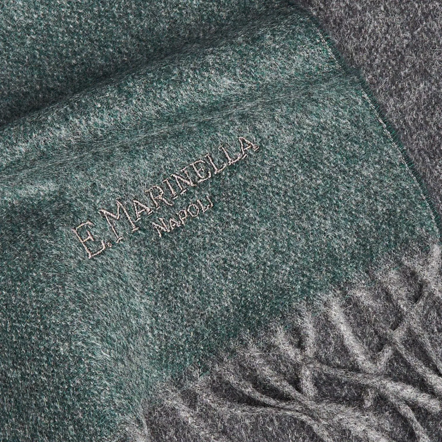 Dark Green And Gray Double-Faced Cashmere Scarf>E.Marinella Store