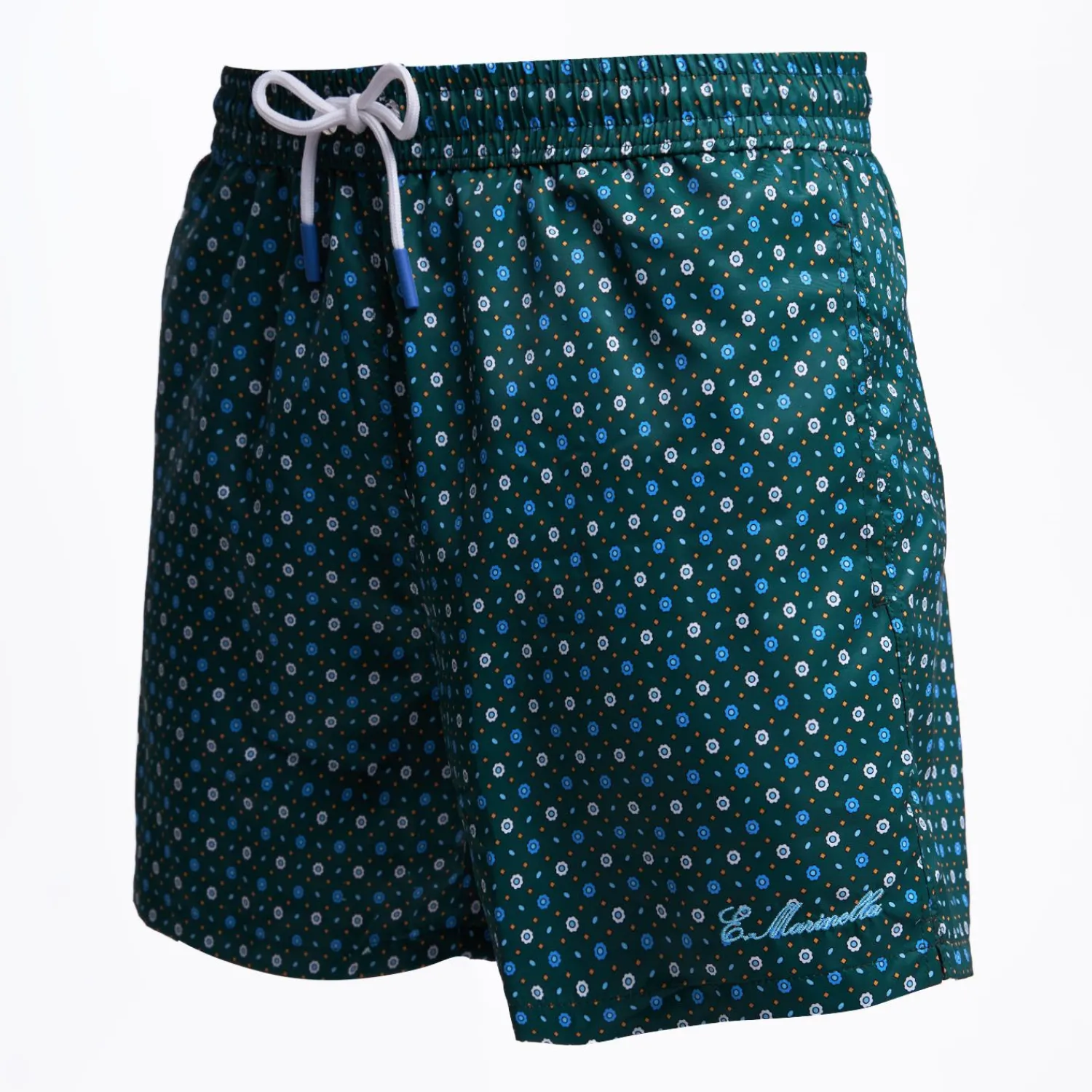 Dark Green Swim Short - Small Flower Pattern>E.Marinella Best Sale