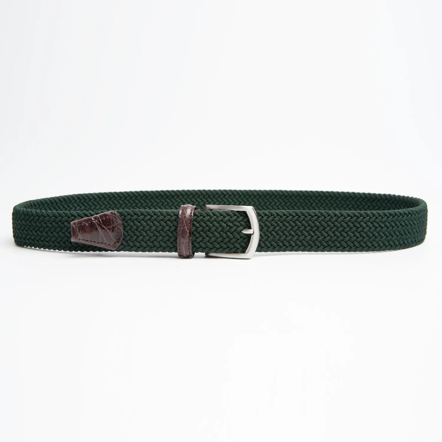 Dark Green Woven Stretch Bel With Alligator Trims>E.Marinella Online