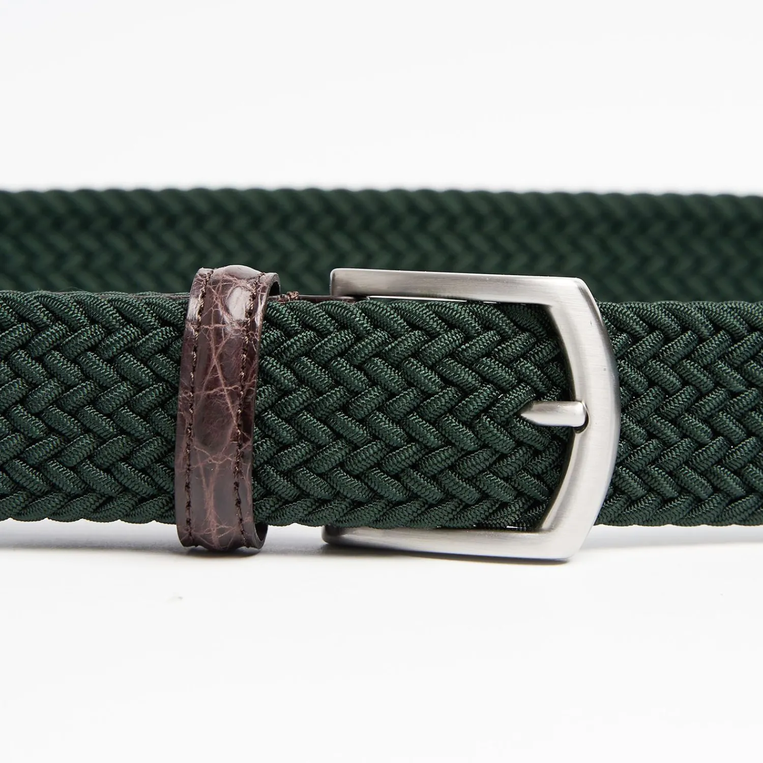 Dark Green Woven Stretch Bel With Alligator Trims>E.Marinella Online