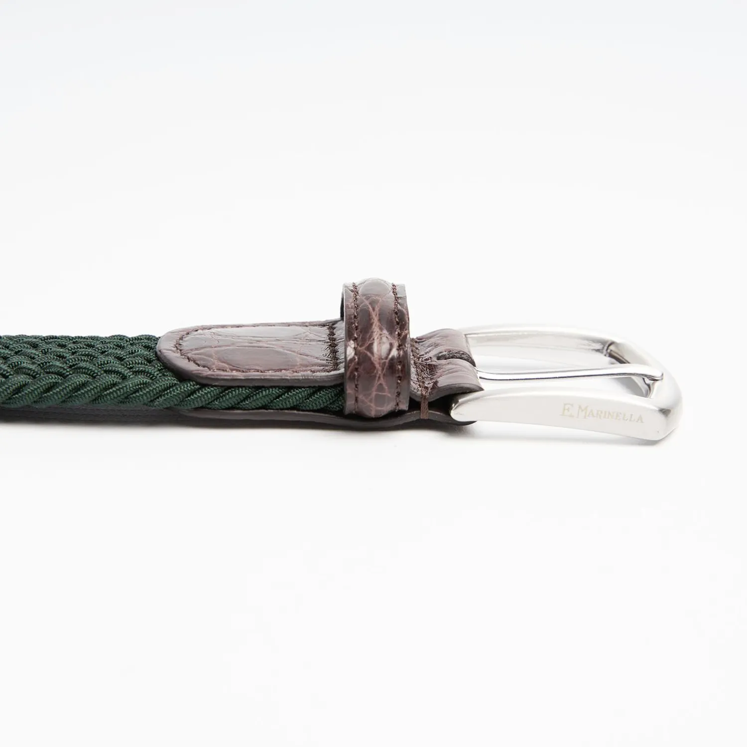 Dark Green Woven Stretch Bel With Alligator Trims>E.Marinella Online