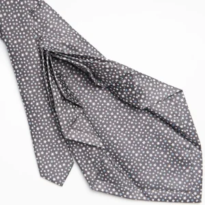 Dark Grey 9 Fold Sartorial Silk Tie - Small Geometric Pattern>E.Marinella New