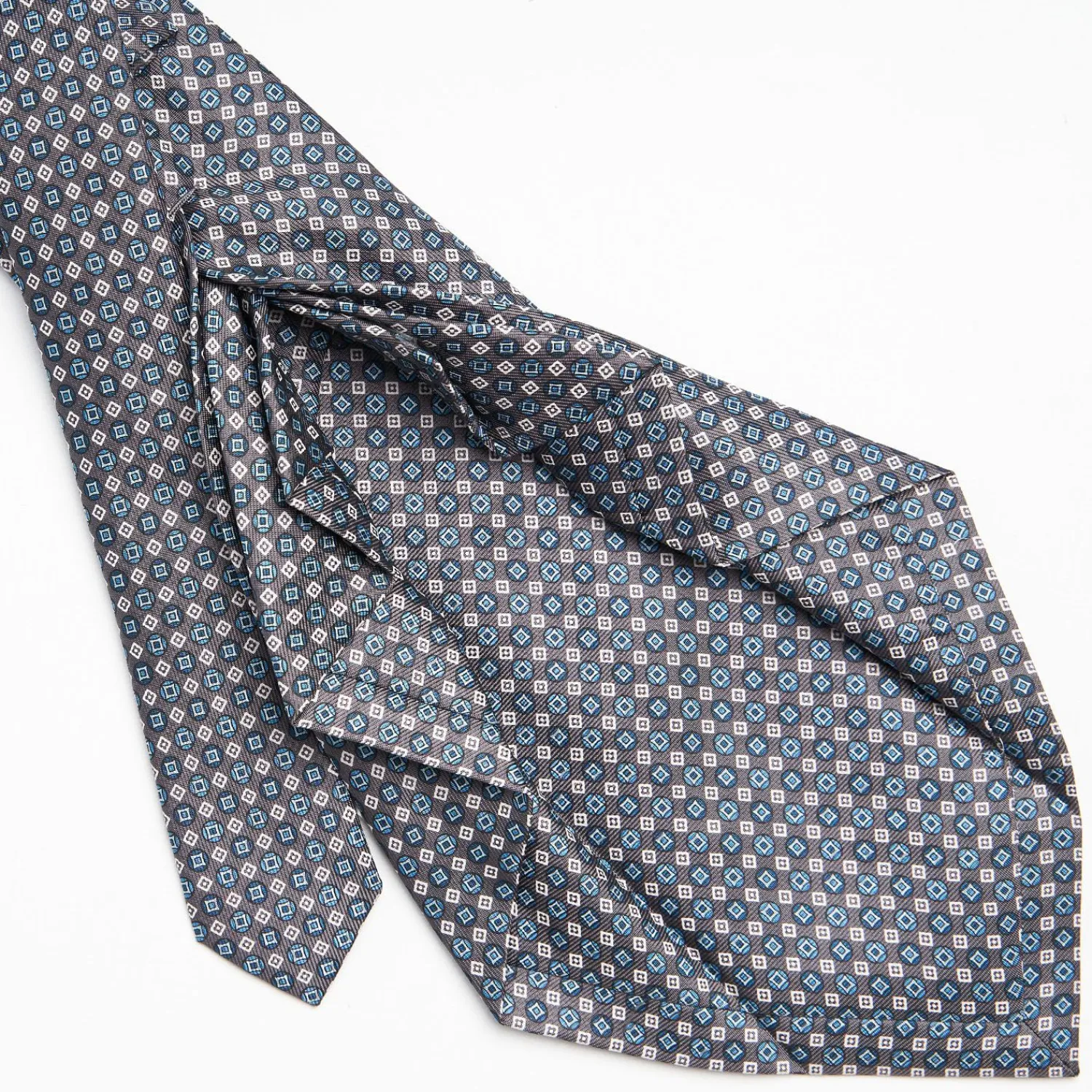 Dark Grey 9 Fold Sartorial Silk Tie - Small Geometric Pattern>E.Marinella Best Sale