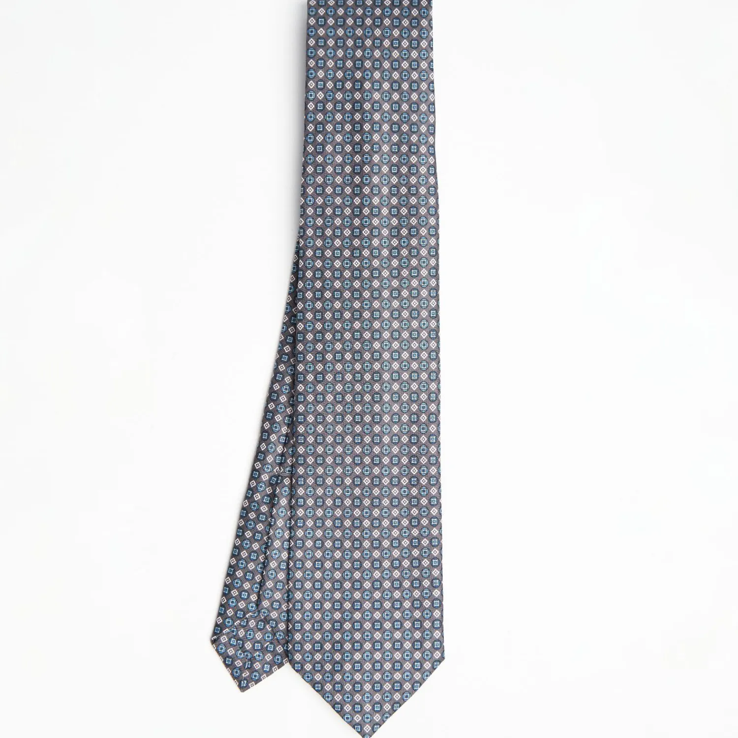 Dark Grey 9 Fold Sartorial Silk Tie - Small Geometric Pattern>E.Marinella Best Sale
