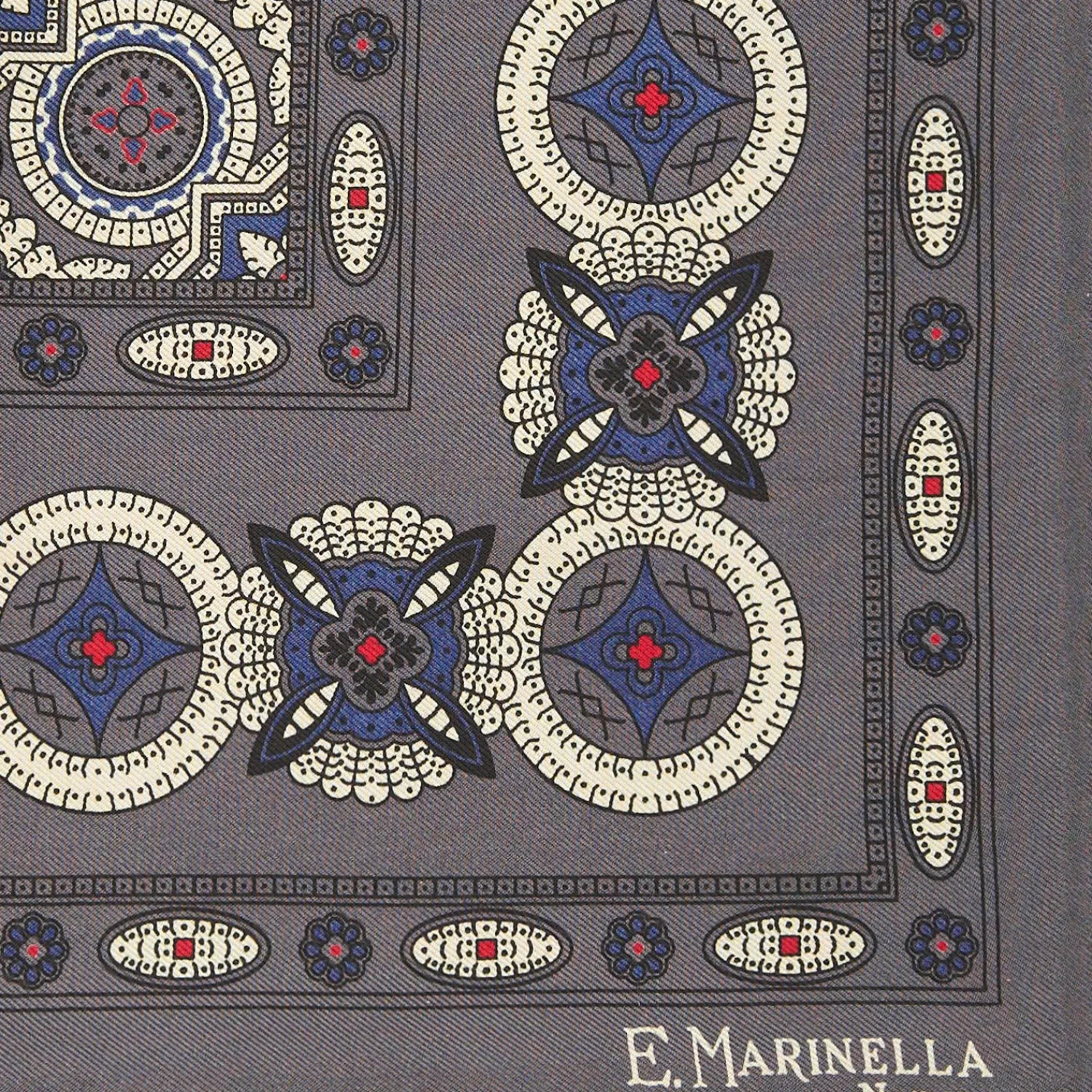 Dark Grey Hand-Printed Silk Pocket Square Large Flower Pattern>E.Marinella Online