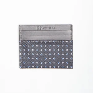 Dark Grey Leather And Silk Credit Card Holder - 5 Compartments>E.Marinella Discount